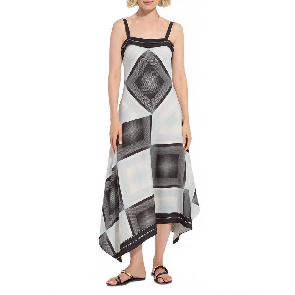 NEW LYSSE sarai handkerchief asymmetric midi dress in halftone scarf